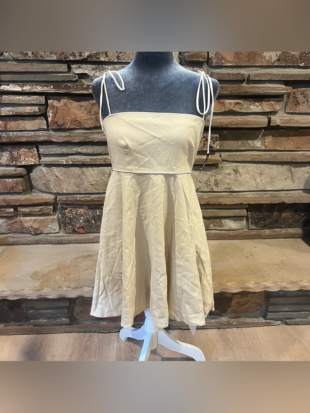 Majorelle Linen Blend Cream Tie-Strap Mini Sundress